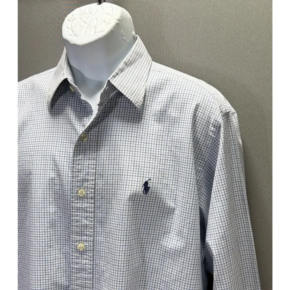 Vtg 90s Polo By Ralph Lauren Alcott Shirt Mens Large 16.5 Blue White Stripe